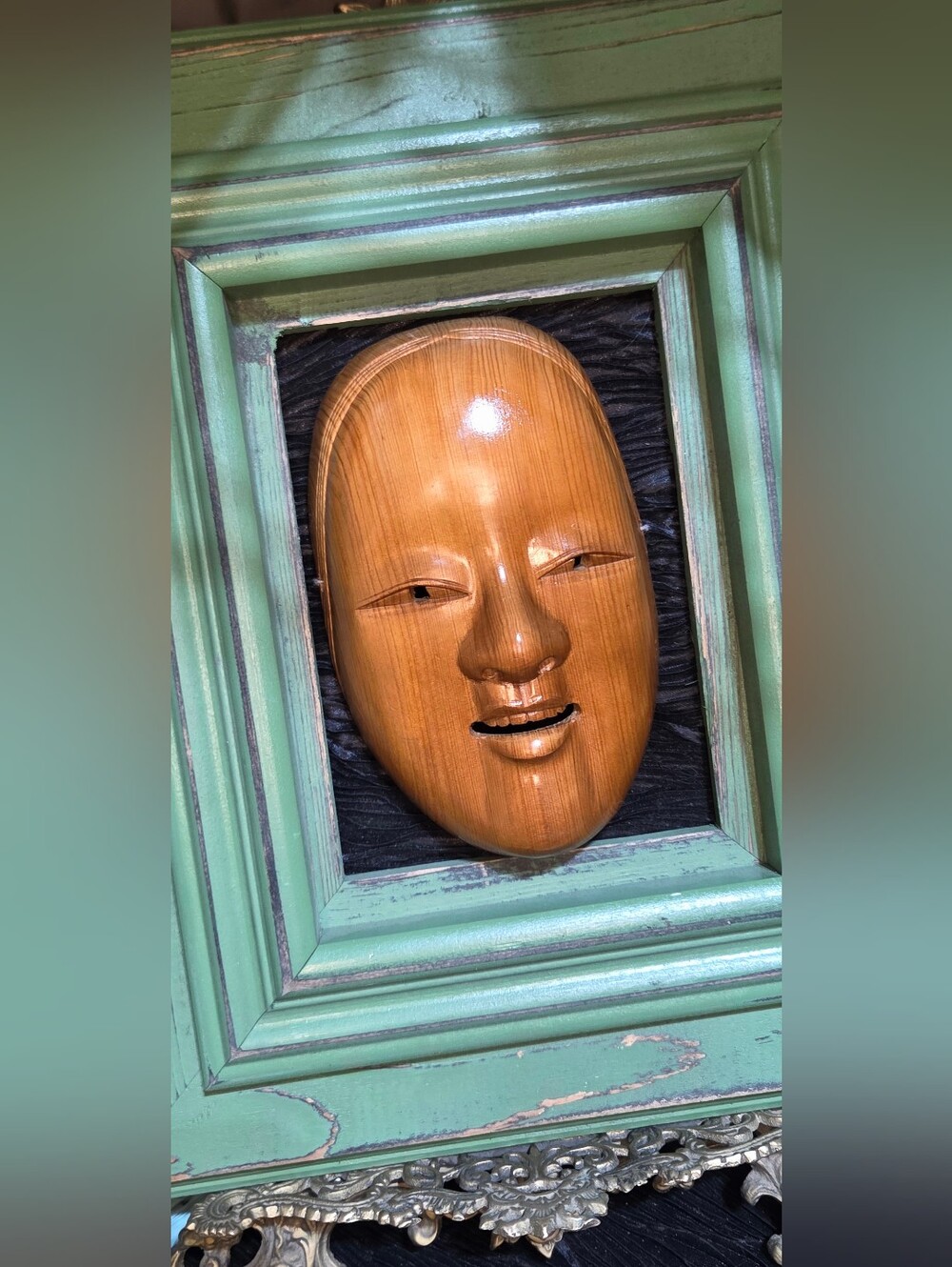 Hand-Carved Wooden Noh Mask Representing Ko-omote (小面): Japanese Noh Theatre 🎭